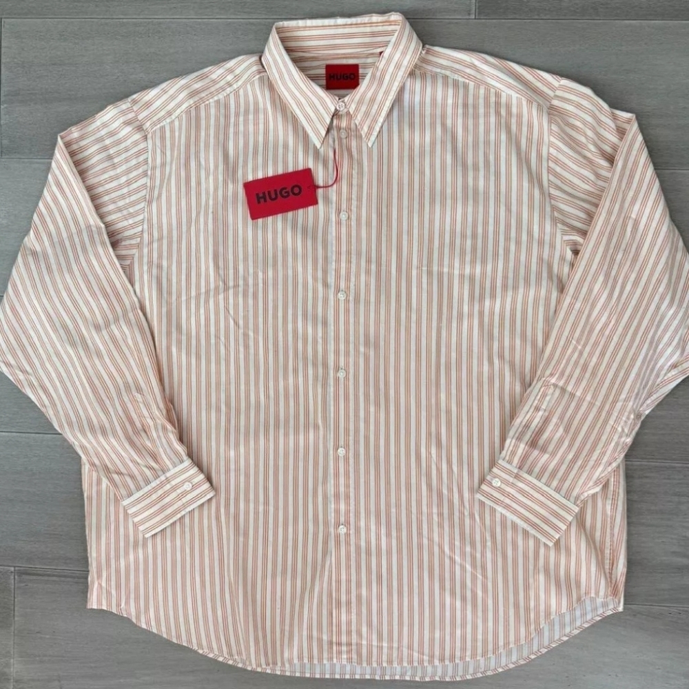 Hugo Boss Men's Striped Button Down Shirt Orange White Multiple Sizes